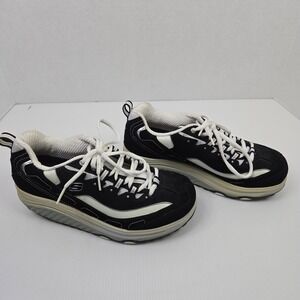 Skechers Shape-ups Fitness Toning Walking Shoes Black‎ White Women 7.5 11809